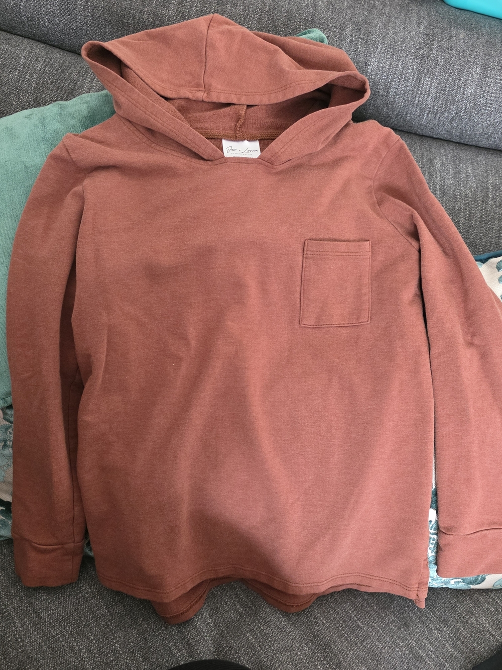 Kids Hooded Pullover Sweatshirt in Rust